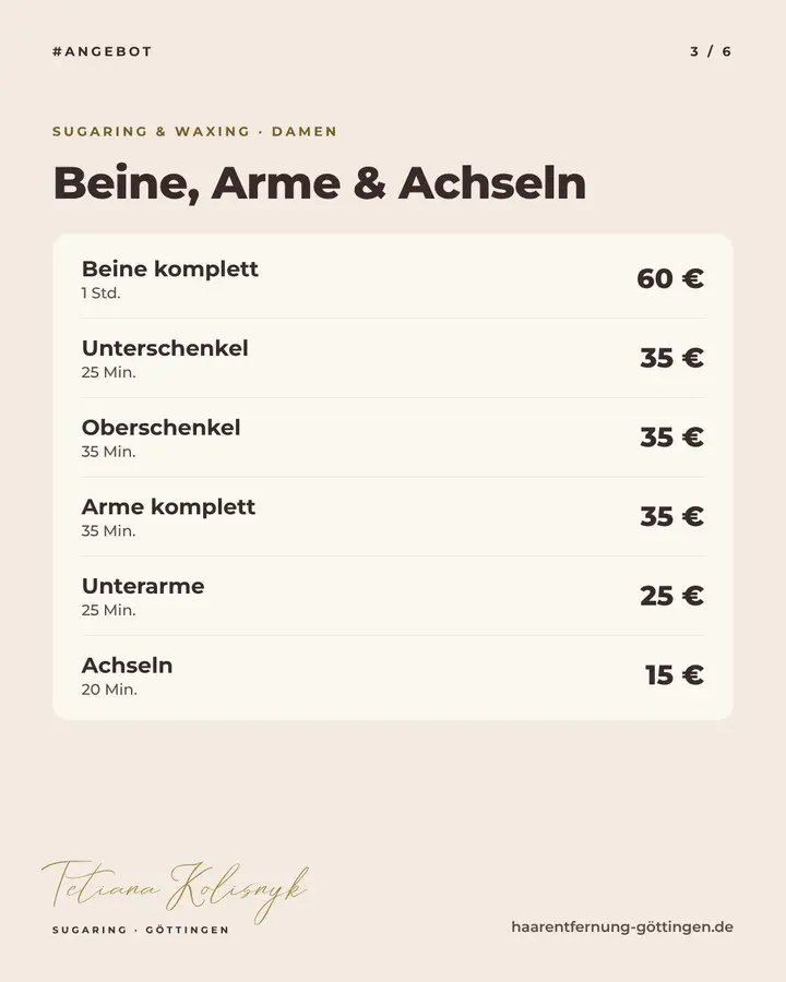 Depilation Göttingen – Instagram: Preistabelle