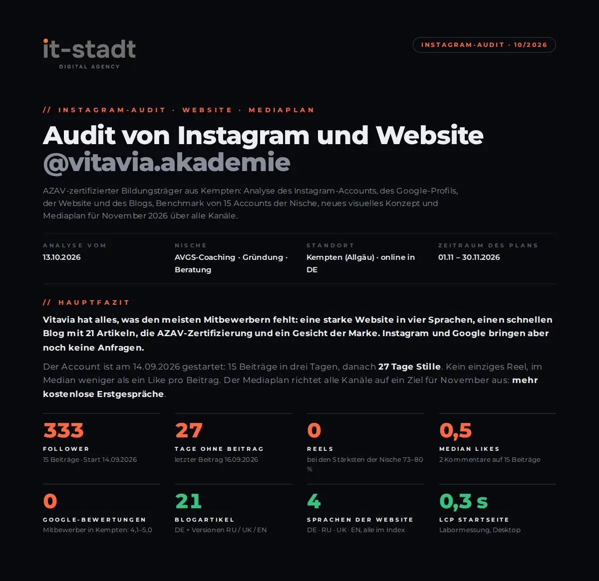 Instagram-Audit für Vitavia Akademie – Ausgangslage
