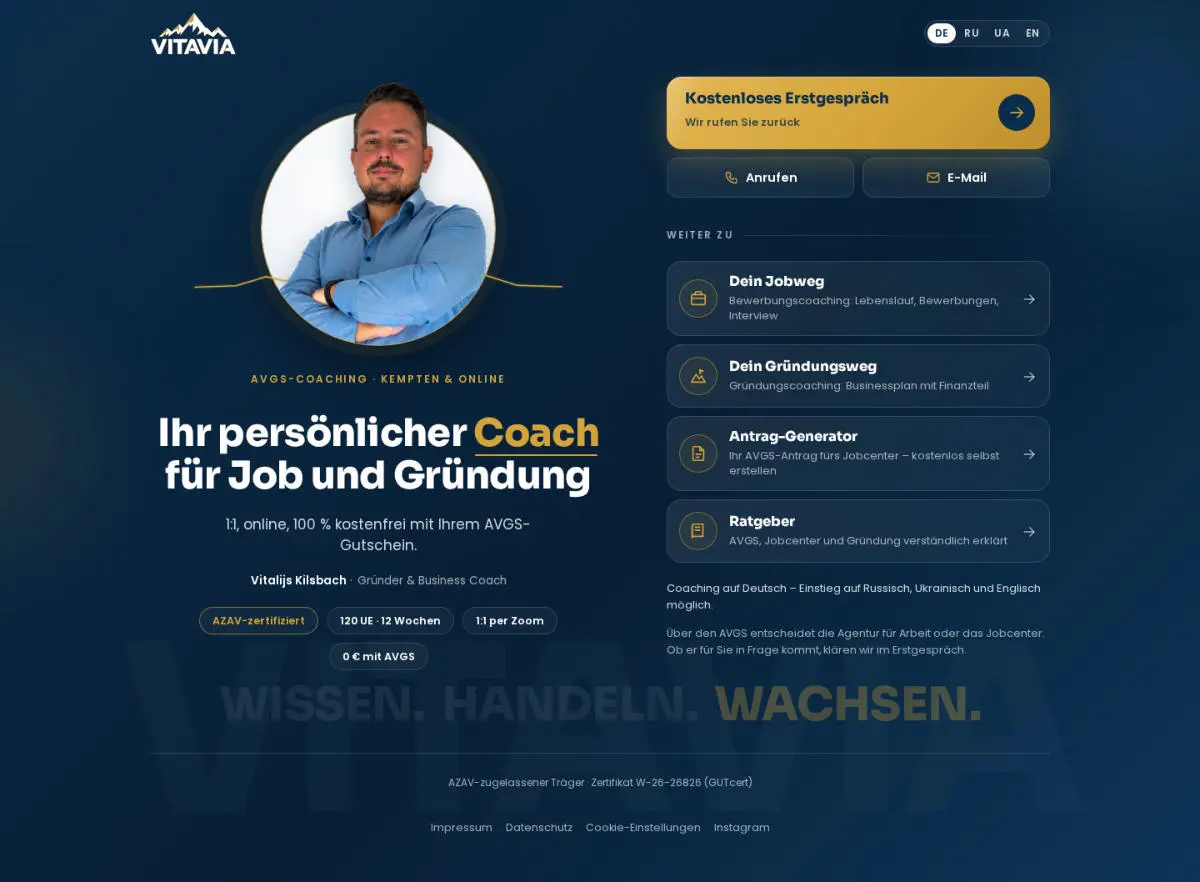 Social Media und Link-Seite für Vitavia Akademie – Link in der Bio