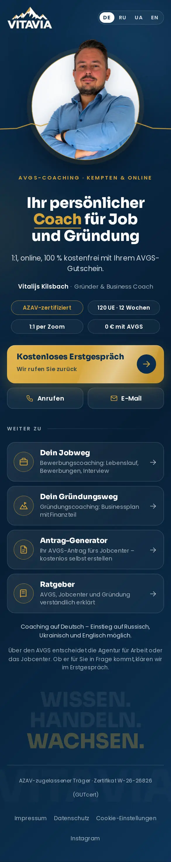 Social Media und Link-Seite für Vitavia Akademie – Link in der Bio